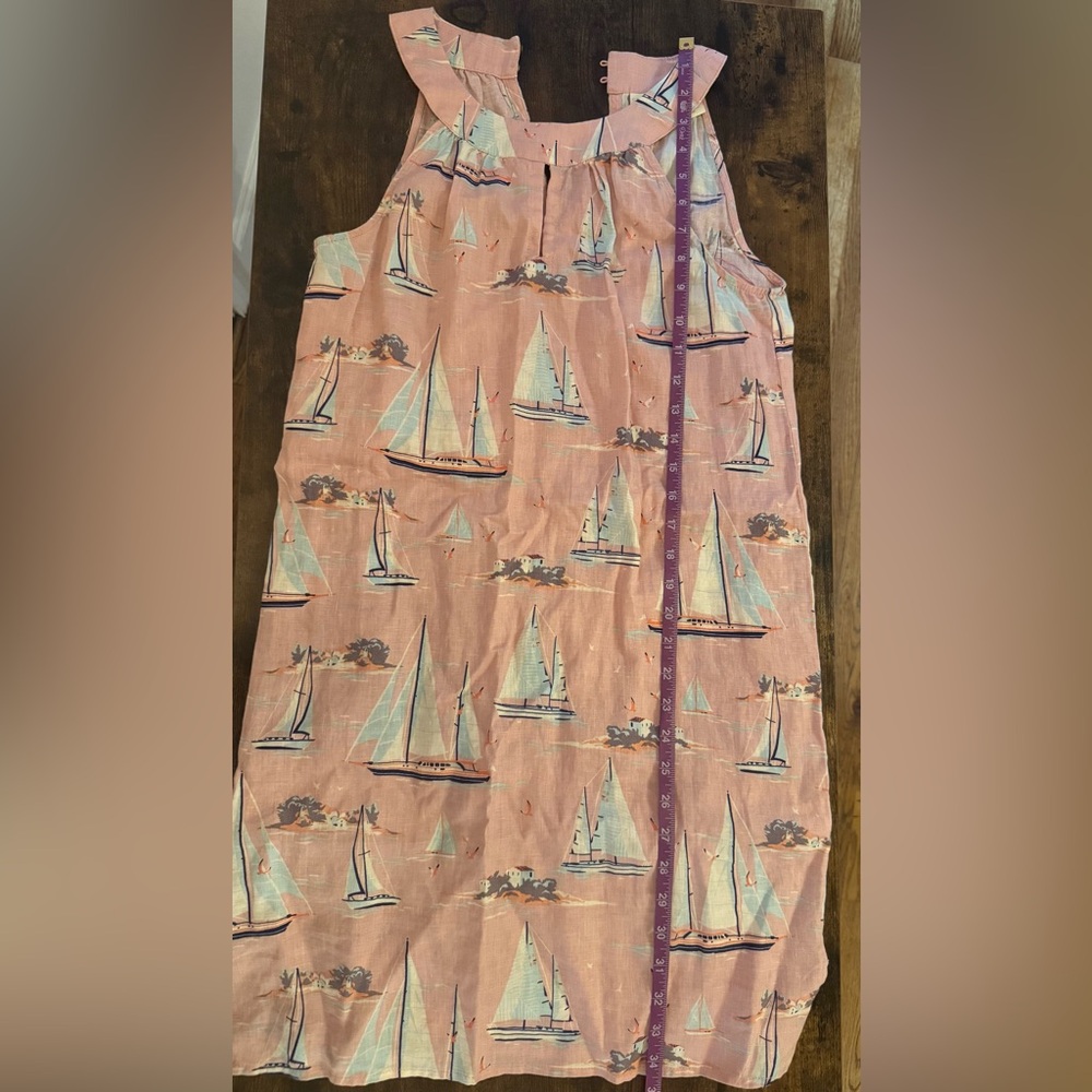 St. Tropez 100% Linen Pink White Sailboat Print Sleeveless Dress XS - Picture 13 of 14